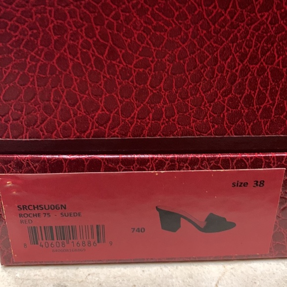 TAMARA MELLON ROCHE RED SUEDE SLIDES WITH WRAPPPED TRIANGLE HEEL SIZE 38 US 8 - Picture 16 of 16